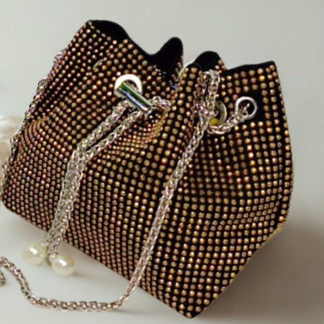 Rhinestone Beaded Bucket Bag – Chain Drawstring Purse for Women | Rexsz