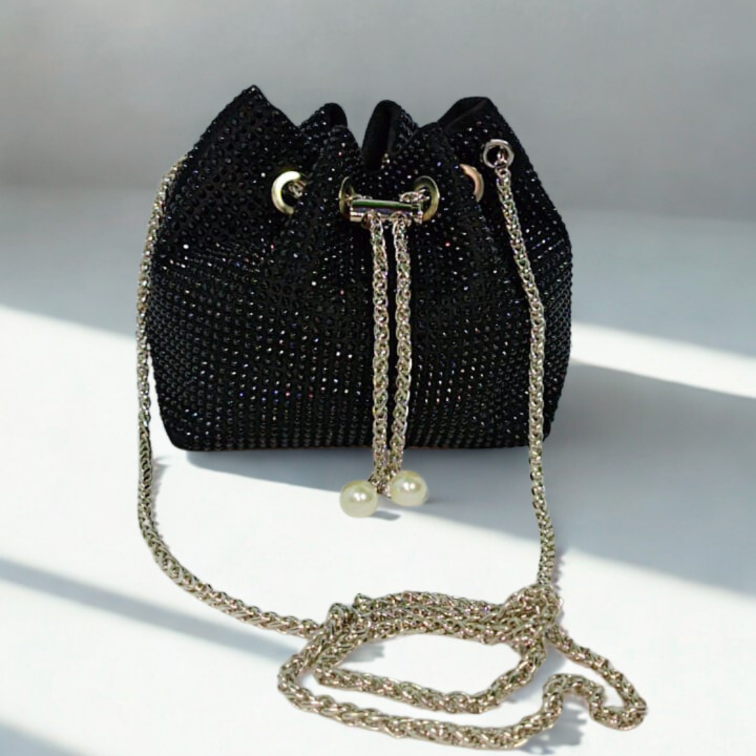Rhinestone Beaded Bucket Bag – Chain Drawstring Purse for Women | Rexsz