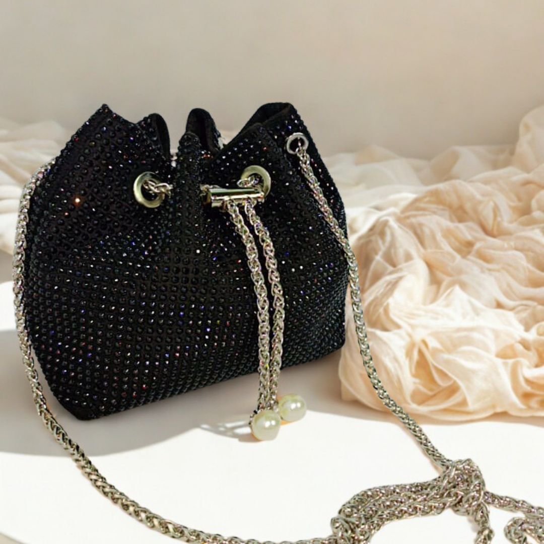 Rhinestone Beaded Bucket Bag – Chain Drawstring Purse for Women | Rexsz